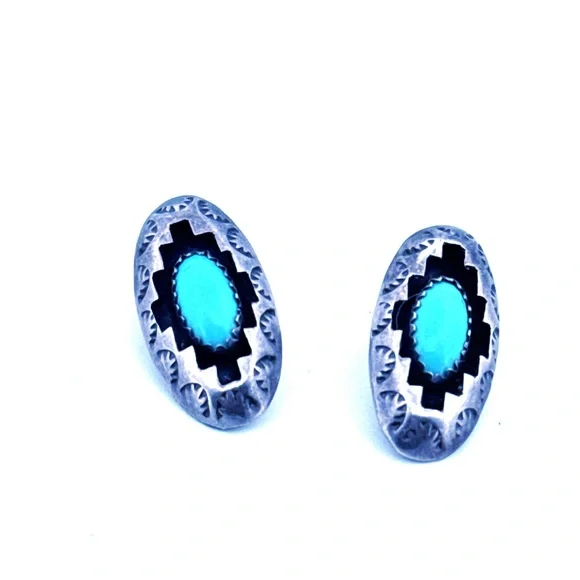 Vintage Handmade Native American Southwestern Sterling Turquoise Clip Earring 4g - Picture 8 of 8